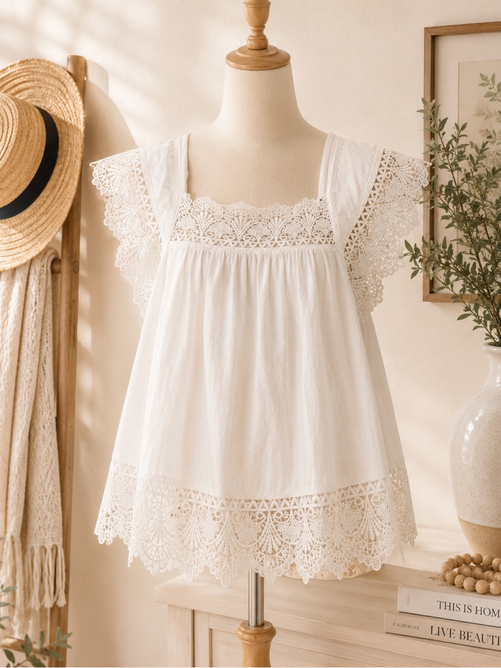 Timing White Lace Boho - Small Cottagecore Eyelet Crochet Romantic Summer Top